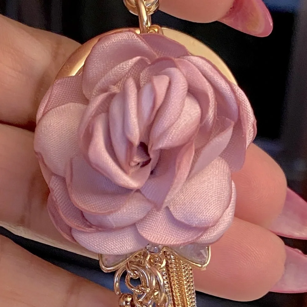 BAG CHARM/KEY CHAIN: Lavender Cloth Flower Pearl Pendant Keychain, NWOT